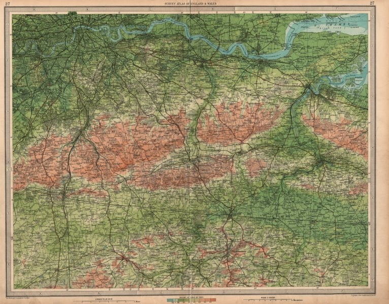 SOUTH LONDON & NORTH DOWNS Chatham Tonbridge Maidstone Kent Surrey 1939 map